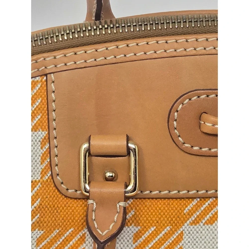 Dooney & Bourke Orange Gingham Canvas Leather Satchel Handbag Bag
